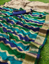 Blue and green color banarasi silk saree with zari weaving work