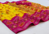 Yellow color linen bandhej printed saree