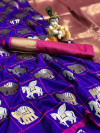 Royal blue color soft silk saree with golden and silver zari work
