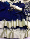 Navy blue color raw silk saree with lining pallu