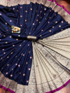 Navy blue color soft banarasi lichi silk saree with gold zari weaving work