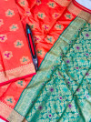 Red color kanjivaram silk saree with zari and jacquard weaving work