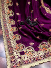 Magenta color vichitra silk embroidery work saree
