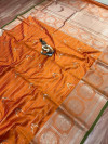 Orange color pure jacquard weaving saree with zari work