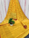 Yellow color banarasi silk saree with gold zari weaving work