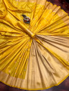 Yellow color soft banarasi lichi silk saree with gold zari weaving work