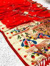 Red color paithani silk saree with zari work