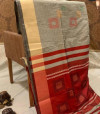 Soft raw silk saree with geometric woven pallu