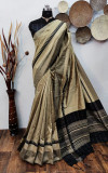 Cream color raw silk weaving saree with temple woven border