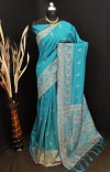 Firoji color raw silk saree with stylish rich pallu