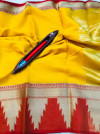 Yellow color kota doriya saree with zari weaving work