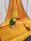 Orange color banarasi silk saree with gold zari weaving work