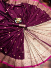 Magenta color soft banarasi lichi silk saree with gold zari weaving work