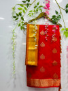 Red color soft cotton silk weaving saree with golden and silver zari work