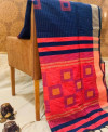 Navy blue color soft raw silk saree with geometric woven pallu