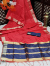 Red color banglori silk weaving saree with zari border and pallu
