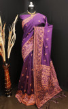 Magenta color raw silk saree with stylish rich pallu