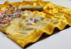 Yellow color banarasi silk saree with elegant zari woven and digital printed work