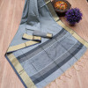 Gray color aasam silk weaving saree with ikat woven pallu