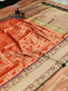 Red color Kanjivaram silk jacquard saree with golden zari weaving work