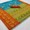 Firoji color linen bandhej printed saree