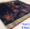 Navy blue color pure jamdani weaving saree with zari work