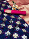 Navy blue color soft silk saree with golden and silver zari work