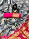 Gray color soft silk saree with silver and golden  zari work