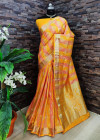 Yellow color soft banarasi silk saree with golden zari work