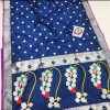 Navy blue color banarasi soft silk paithani saree with zari work