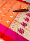 Orange color linen cotton silk saree