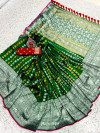Green color banarasi silk saree with silver and golden zari work