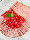 Peach color banarasi silk saree with silver and golden zari work