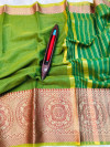 Green color kota doriya saree with zari weaving work