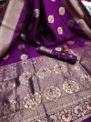 Purple color soft banarasi silk saree with golden zari butta