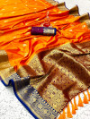 Orange color soft silk saree with zari weaving border and pallu