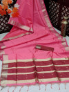 Pink color banglori silk weaving saree with zari border and pallu