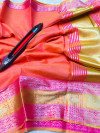 Gajari color kota doriya saree with zari weaving work