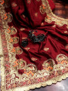 Maroon color vichitra silk embroidery work saree