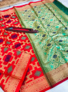 Red color kanjivaram silk saree with zari and jacquard weaving work