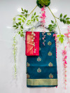 Rama green color soft cotton silk weaving saree with golden and silver zari work
