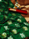 Green color soft silk saree with golden and silver zari work