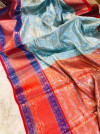 Sea green color kanchipuram handloom weaving silk saree with zari work