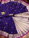 Purple color soft banarasi lichi silk saree with gold zari weaving work