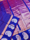 Violet color soft linen silk handloom saree with golden zari checks