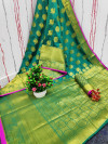Green color banarasi silk saree with gold zari weaving work