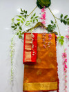 Orange color soft cotton silk weaving saree with golden and silver zari work
