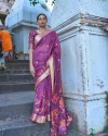 Magenta color pure jamdani weaving saree with zari work