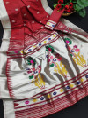 Red color banarasi soft silk paithani saree with zari work