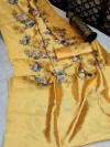 Yellow color banarasi silk saree with beautiful digital print work